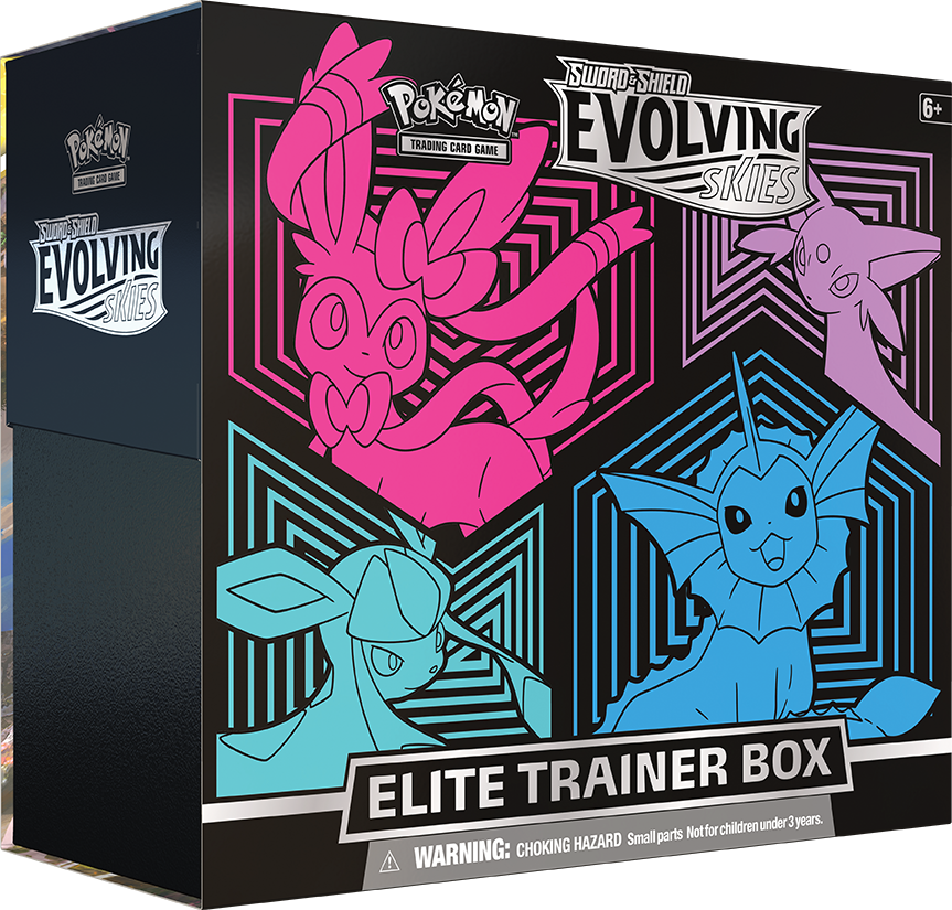 Sword & Shield: Evolving Skies - Elite Trainer Box (Glaceon/Vaporeon/Sylveon/Espeon) Costco Bundle - Slowbro Tin (Sealed)