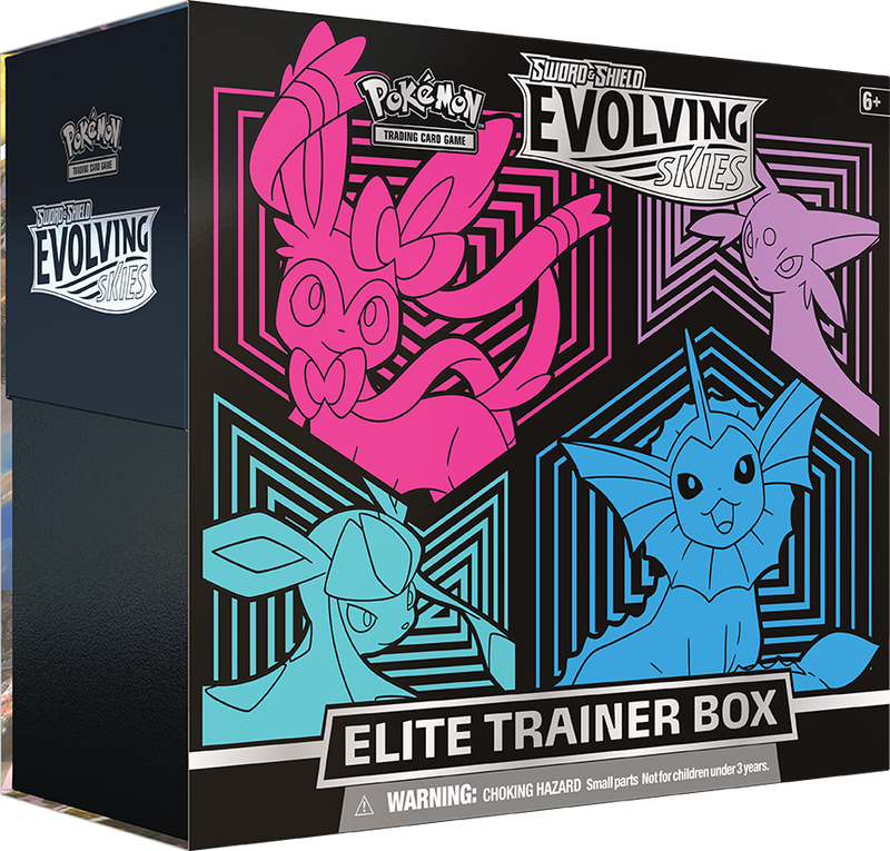 Sword & Shield: Evolving Skies - Elite Trainer Box (Glaceon/Vaporeon/Sylveon/Espeon) Costco Bundle - Slowbro Tin (Sealed)