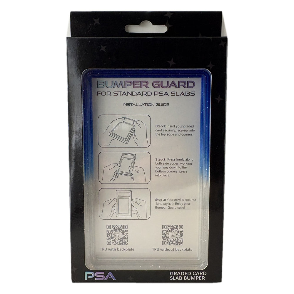 Cobalt Fade PSA slab bumper guard, royal blue at the top fading to clear at the bottom