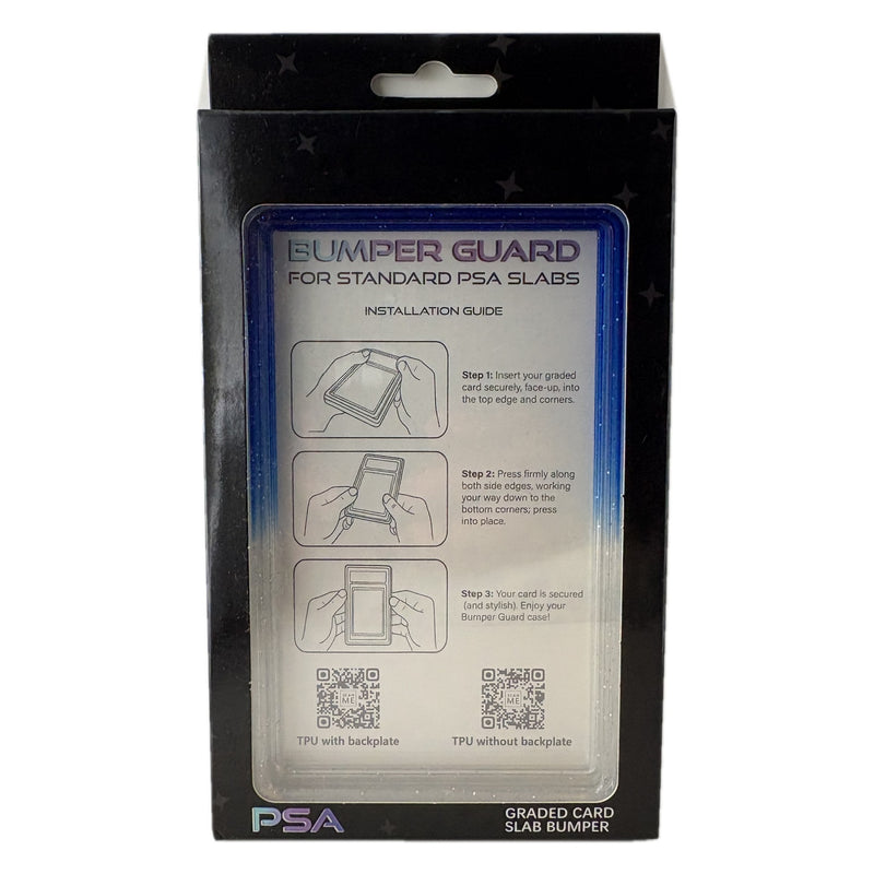 Cobalt Fade PSA slab bumper guard, royal blue at the top fading to clear at the bottom