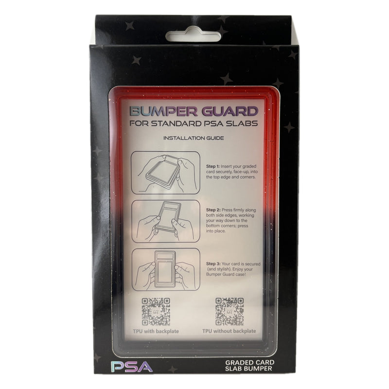 Garnet Fade PSA slab bumper guard, deep garnet red at the top fading to clear at the bottom