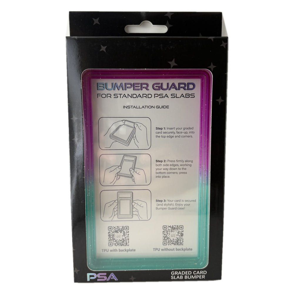 Plum Mint PSA slab bumper guard, deep plum magenta at the top fading to mint teal at the bottom
