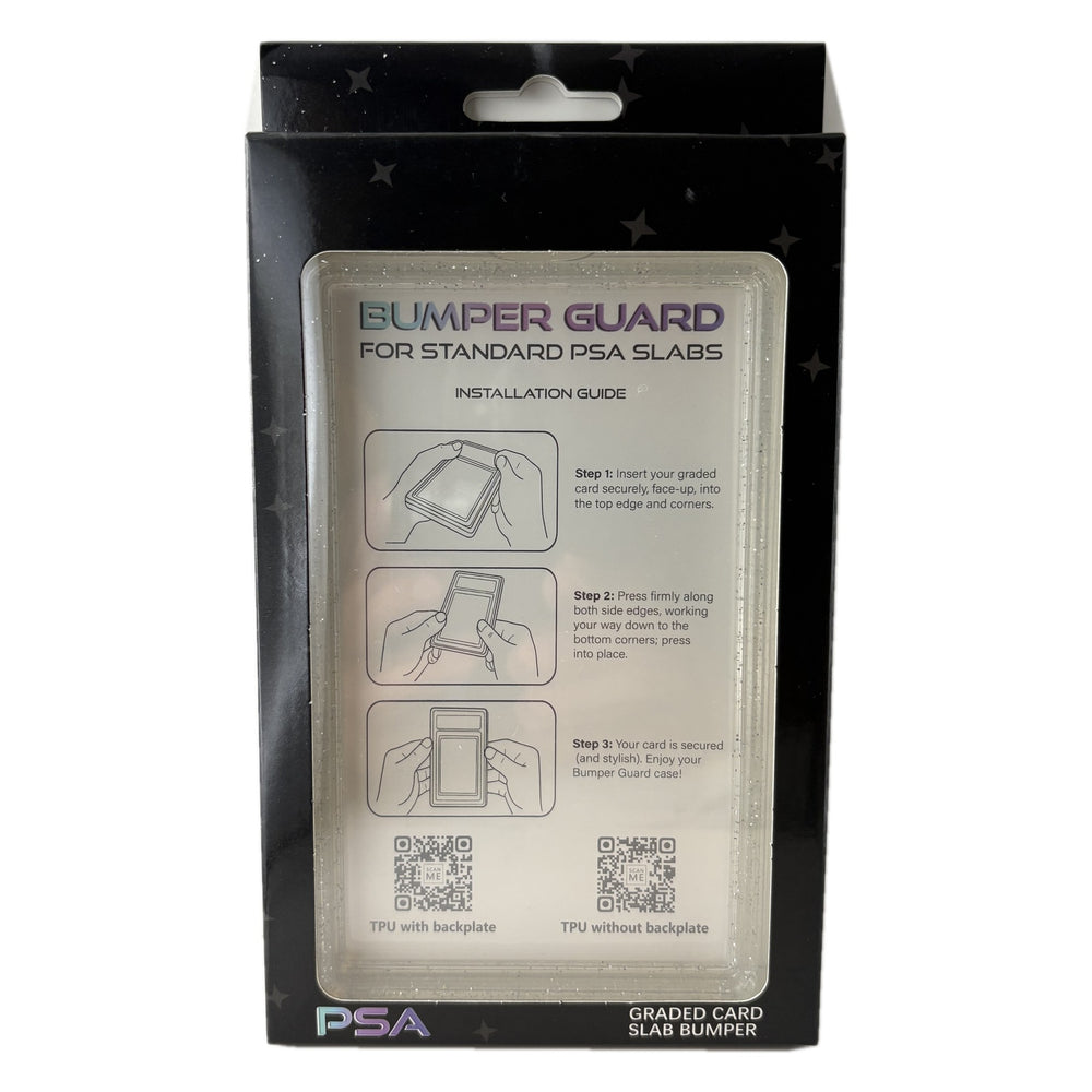Frost Glitter PSA slab bumper guard, clear glitter TPU frame with a cool blue tint